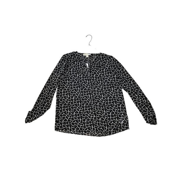 MICHAEL KORS SZ M Black& White Long Sleeve V-Neck Leopard Print Blouse NWT - Picture 1 of 4